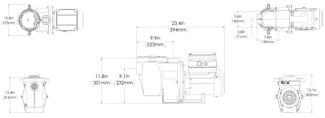 Dimensions Pompe intelliflo 5PXF VSF vitesse variable